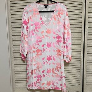 Natori Pink and Coral Floral V-Neck Swim Coverup
